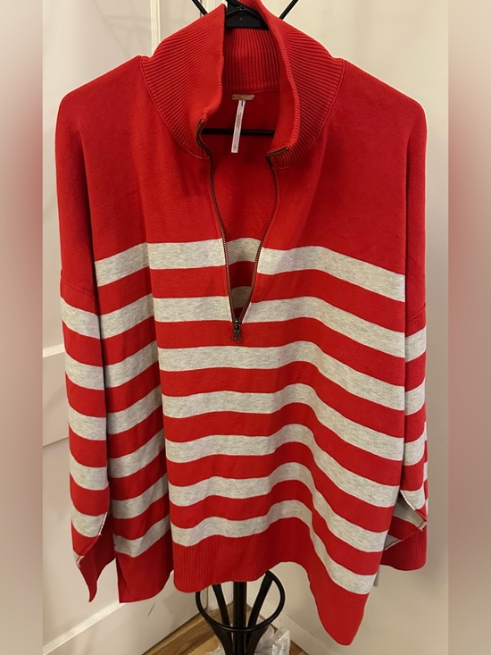 Free People Sweaters - Free People Red and White Striped Sweater Size Large